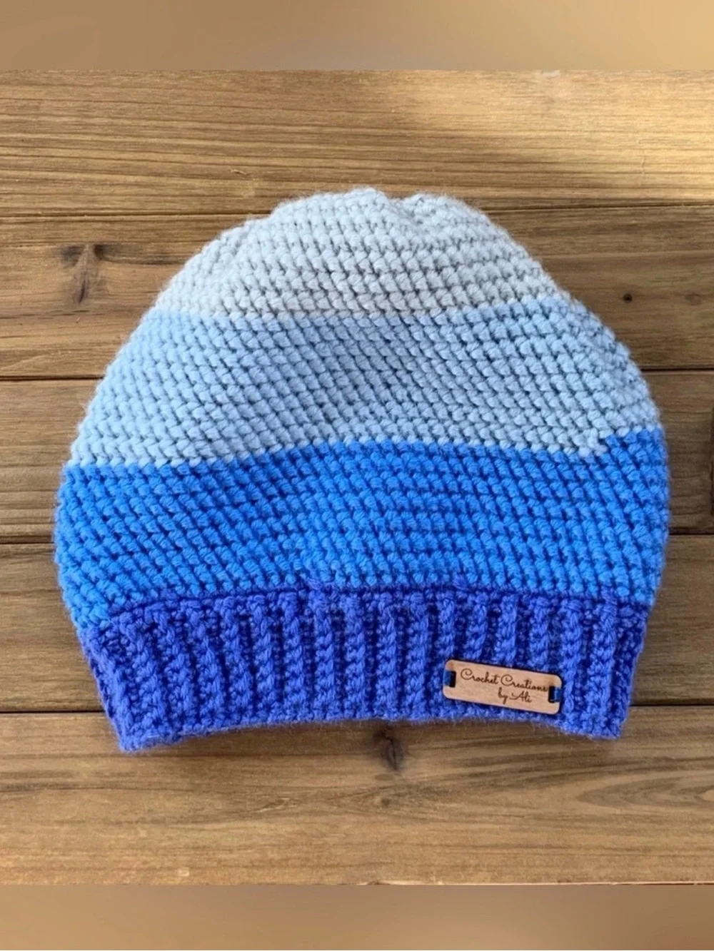 Handmade Kids Crochet Beanie - Blue Gradient